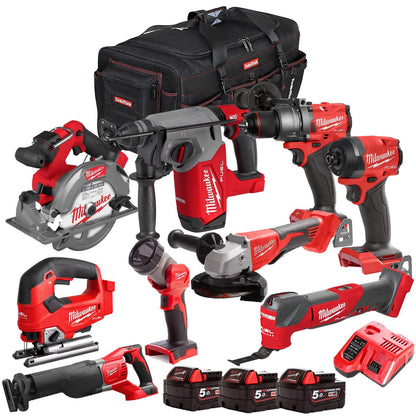 Milwaukee 18V 9 Piece Combo Kit with 3 x 5.0Ah Batteries & Charger M18T4TKIT-4642